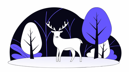 Poster - Eco-friendly Concept, Vector stylized deer stands in minimalist landscape with trees and foliage in vibrant colors