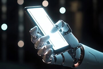 Poster - Robot hand using smartphone technology ai artificial intelligence automation future innovation device