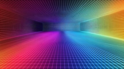 Poster - Colorful grid tunnel background design for digital art and futuristic technology presentations and wallpapers