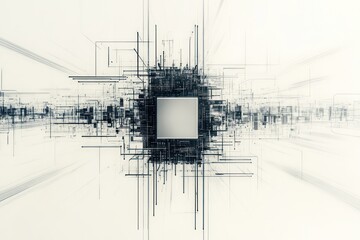 Aufkleber - Microchip with Circuit Lines on White Background