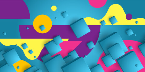 Poster - Bright attractive abstract background with graphic elements. A composition of shapes and color spots. A blank for creativity.