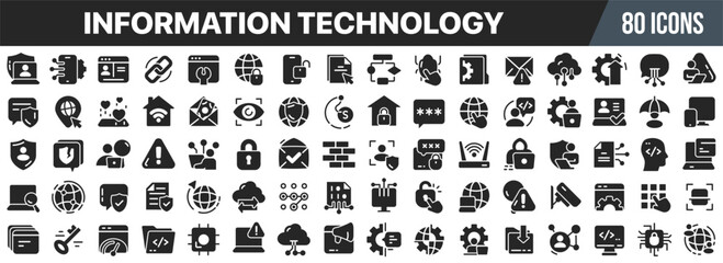 Aufkleber - Information technology black icons collection. Big UI icon set in a flat design. Vector illustration EPS10