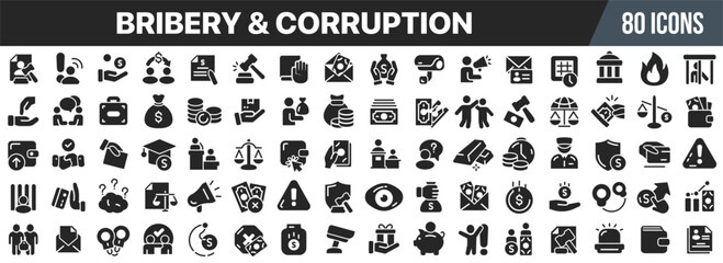 Leinwandbilder - Bribery and corruption black icons collection. Big UI icon set in a flat design. Vector illustration EPS10