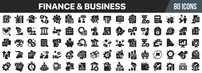 Leinwandbilder - Finance and business black icons collection. Big UI icon set in a flat design. Vector illustration EPS10