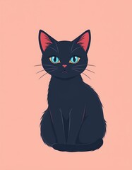 Poster - minimalist art of a stylized cat with clean lines and flat colors on a plain background.