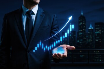 Poster - A business professional analyzes strategy and decision-making with innovative data visualization highlighting growth and progress in a competitive market