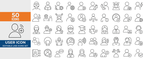 Wall Mural - 50 editable line user icons for design and web vector illustration