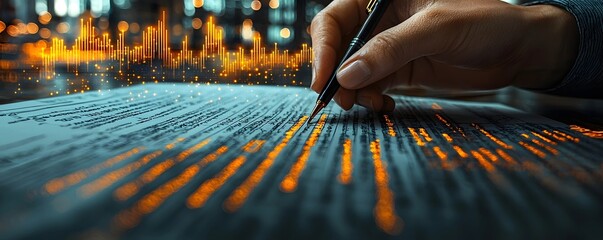 Poster - Business contracts being signed with digital graphs in the background
