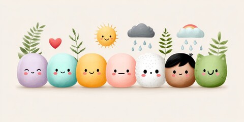 Aufkleber - A flat design showing happy, neutral, and sad faces on white background