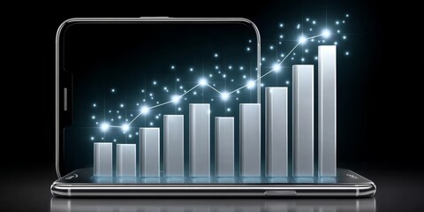 Poster - a realistic photo of a mobile screen showing affiliate revenue growth over time