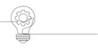 © Line emotion - Continuous one single line drawing innovation Light bulb and gears inside icon vector illustration concept, One single line drawing of lightbulb with metal gear wheel inside for machine company logo.