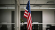 © Volha - American flag displayed in modern office with neutral decor