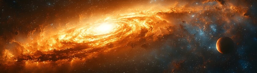 Poster - Cosmic rift consuming a distant planet in a swirling galaxy