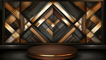 Fototapete - The rendered design of this brown abstract geometric podium makes it ideal for presenting products in a stylish manner