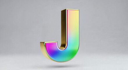 Leinwandbilder - Vibrant rainbow gradient letter j floating on gray background