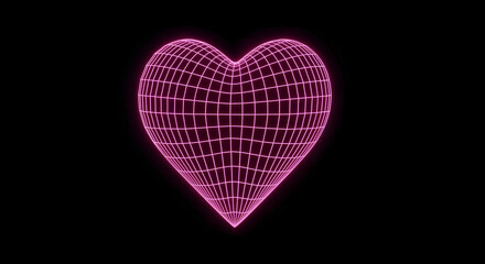 Aufkleber - Glowing pink heart shape formed by grid lines on black background