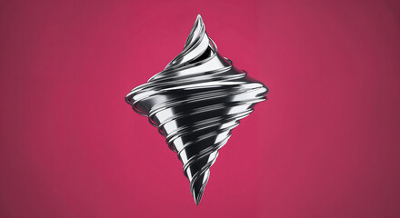 Aufkleber - Rotating silver abstract metallic shape on pink background