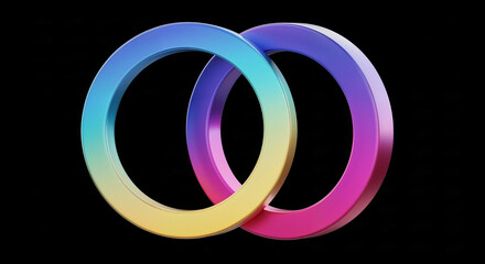 Leinwandbilder - Two interlocking gradient rings creating vibrant design on black background