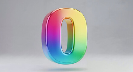 Poster - Rainbow gradient number zero floating on grey background