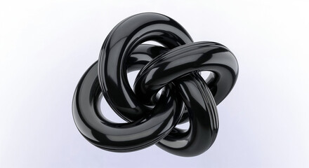 Aufkleber - Glossy black intertwined tubes creating abstract knot on gradient background
