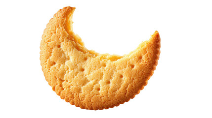 Round cookie bitten into a crescent moon shape, isolated on transparent background, perfect for creative projects related to food, snacks, and desserts