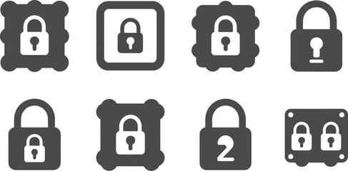 Poster - A collection of eight different lock icons in various shapes and styles displayed on a white background