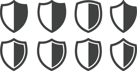 Aufkleber - Eight shield icons divided vertically into black and white halves on a white background in a pattern