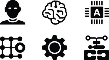 Poster - A collection of artificial intelligence icons including a human brain and a computer chip symbol