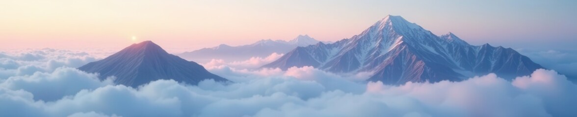 Wall Mural - Serene mountain tops shrouded in soft, ethereal clouds , mountain landscape, mountain, picture