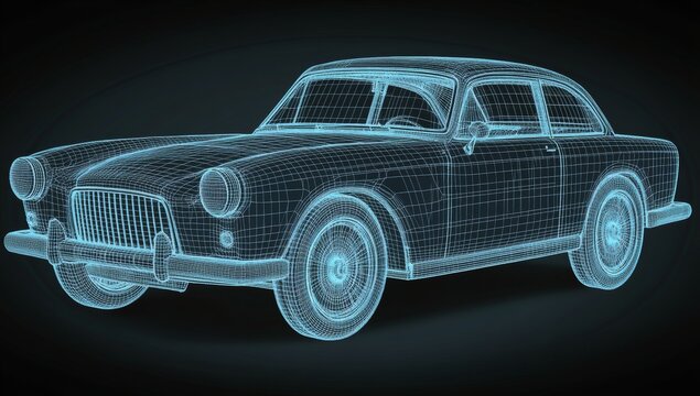 The virtual rendering artistically features a car with stylish automobile design and neon lights