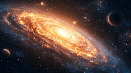 Wall Mural - swirling cosmic nebula with glowing planets in a distant galaxy