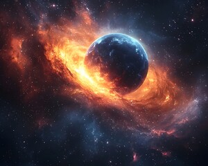 Poster - cosmic energy swirling around a celestial planet