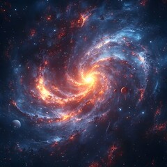 Poster - a glowing spiral galaxy with swirling stars and cosmic energy