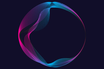 Poster - Vector abstract circles lines wavy in round frame colorful spectrum light isolated on black background with empty space for text in concept technology, digital. vector