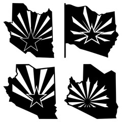 Leinwandbilder - Four arizona state map icons with starburst design in black and white silhouette vector illustration