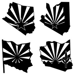 Leinwandbilder - Four black and white state silhouettes with starburst patterns and a central star design element present