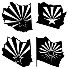 Leinwandbilder - Four arizona state flag variants with star and sunburst designs in black and white silhouette style