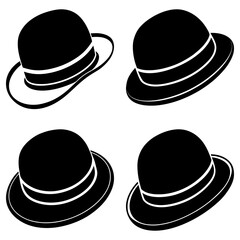 Leinwandbilder - Four bowler hats in black and white arranged in a square pattern on a white background image style