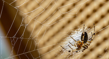 Spider's Web Marvel: An intricate spider and its delicate web come into focus. Showing the wonder of nature's craftsmanship and design.