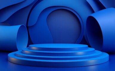 Poster - A 3D rendering of a blue abstract geometric background is presented in a cyberpunk concept for various applications