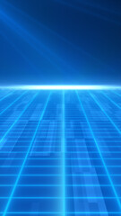 Poster - Futuristic grid platform glowing with neon blue lines, evoking a high-tech, digital landscape