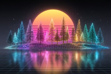 Poster - A backdrop of wavy landscape accompanied by interconnected dots symbolizing technology, encompassing particles, virtual reality, cyberspace, data science, and the metaverse concept, available as