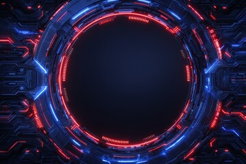 Poster - A sophisticated circuit board featuring neon red and blue illumination to symbolize data processing and transfer