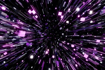 Poster - Futuristic glowing lights and cyberpunk elements are combined in an abstract digital background to signify the swift data transfer that occurs in virtual reality or cyberspace