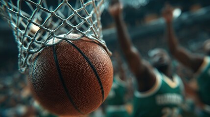 Wall Mural - above the basketball hoop capturing the moment before the ball scores points