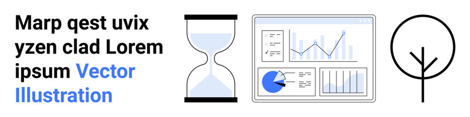Poster - hourglass, data charts, and tree icon represent time, analytics, growth, sustainability, productivit