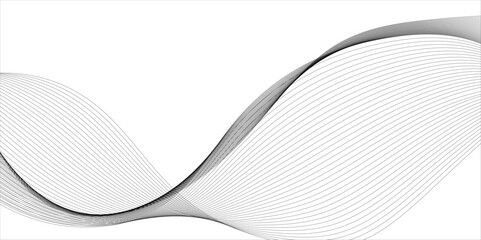 Poster - Thin wavy curve line vector background. Curve wave seamless pattern background. Black and grey wave curve lines motion vector background. Black Wavy Lines Isolated on White Abstract Background Design