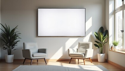 Poster - Modern living room with two chairs and plants under natural light  