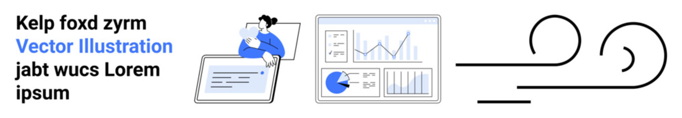 Poster - team member holding documents, digital dashboard with analytics, abstract financial insights. ideal 