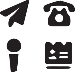 Poster - Communication Icons Set: A set of four simple yet effective communication icons, including a paper plane, telephone, microphone, and notepad. Perfect for websites, apps.